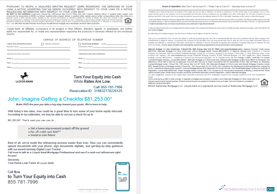 Download USA Lloyds bank mortgage loan statement in Word and PDF formats , 4 pages 3 4 Photoshop template